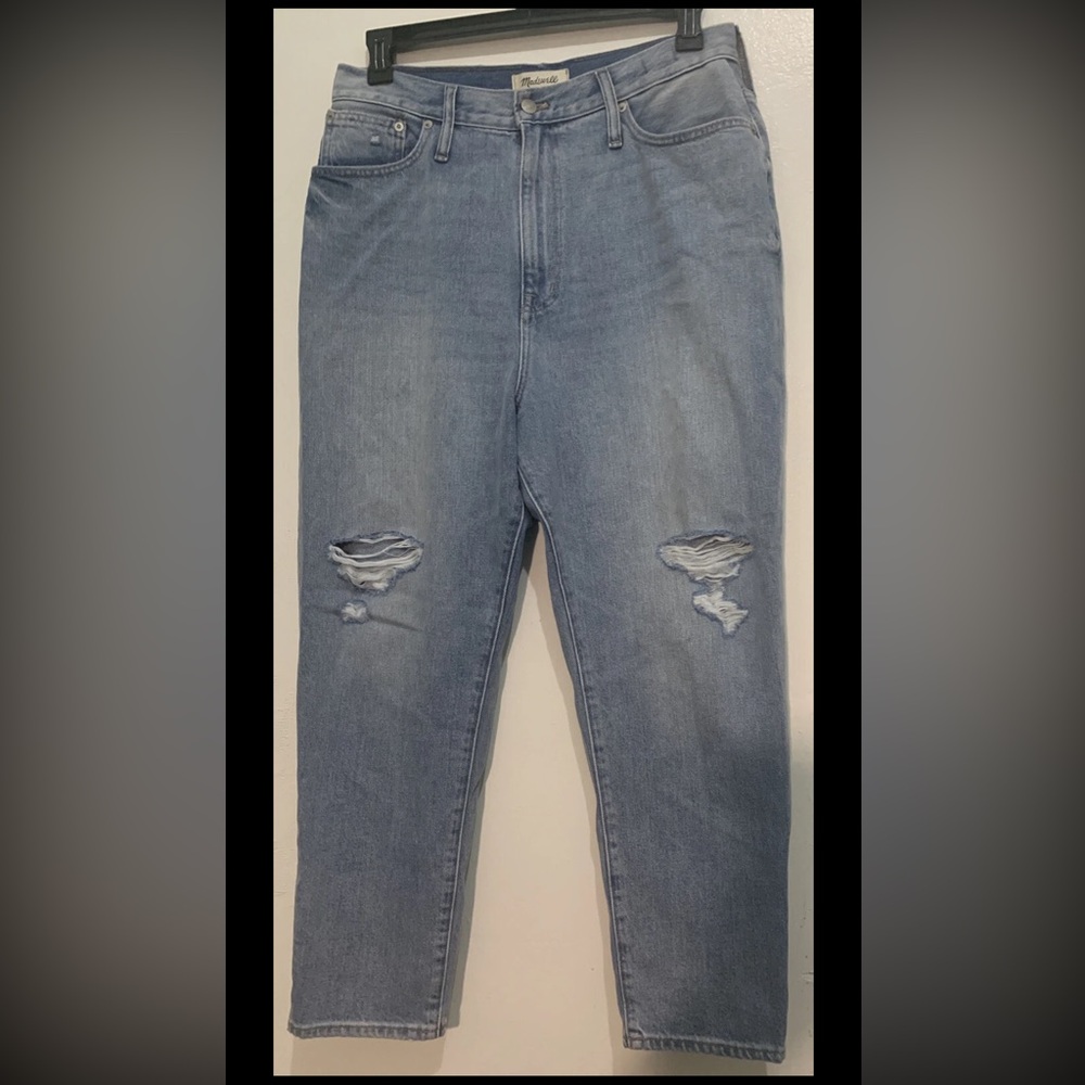Madewell Jeans Womens 32 Blue The Mom Jean Ripped Distressed High Rise Denim